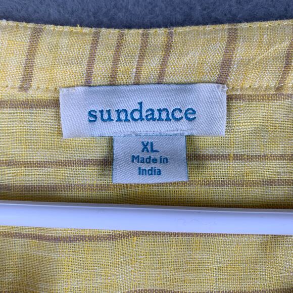Sundance Yellow 100% Linen Pleated Front Warm Breeze Tunic Top Size XL - Picture 3 of 7